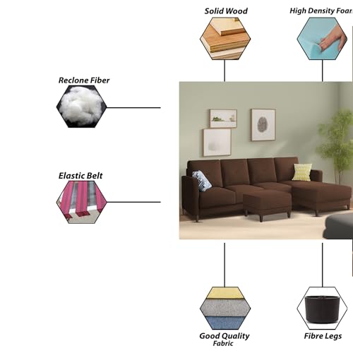 Image of Baloney RHS 6 Seater L Shape Sofa Set with Center Table for Living Room (Brown Fabric) Premium Fabric Sofa