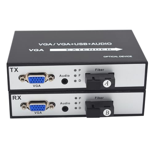 VGA Over Fiber Extenders SC with Independent Stereo 3.5mm Jack Audio Singlemode up to 20Km Multimode 500m, A Set (Without KVM)