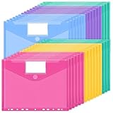 JEFURE A4 Dokumententasche 30 Stück, 5 Farben Dokumentenmappe, Wasserdichte Mappen mit 11 Löchern, Klettverschluss und Etikettentaschen, Durchsichtige Dokumentenhüllen für Dokumente Organisiere