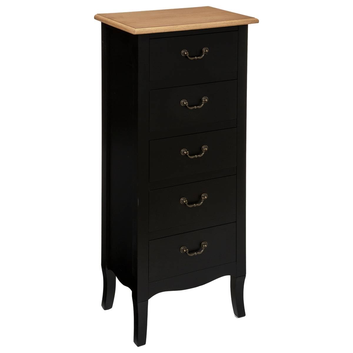 Atmosphera - Meuble Chiffonnier 5 Tiroirs en Bois Noir et Naturel