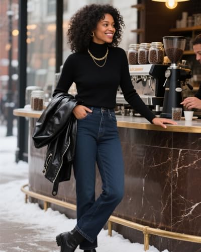 SANGTREE Women's Turtleneck Sweater Long Sleeve Casual Fall Winter Knit Pullover Sweater Top2