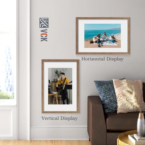 Image of VCK 16x24 Picture Frame 5 Pack, Walnut Wood, 12x18 Mat, for Wall Art