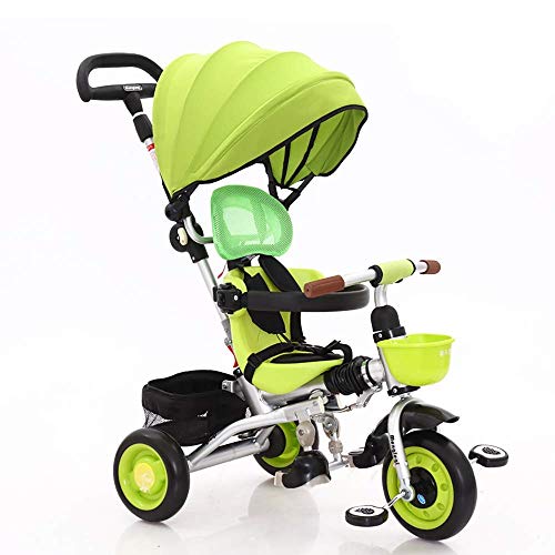 Moolo Baby Trikes With Parent Handle, Rain Cover Kids Children Toddler Tricycle Ride On 3 Wheels Bike Canopy Foldable Foot Pedal Multi-Function Maximum (Color : Green) #TOP17