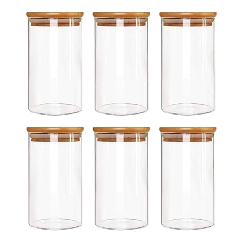 Image of Glass Food Storage Containers with Airtight Bamboo Lid, Coffee Storage Jars for Home Kitchen, Pantry Tea, Spices, Snack (ROUND 320 ML JAR, SET OF 12)