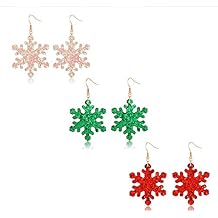 NVENF Christmas Glittery Snowflake Drop Earrings-3 Pairs Bling Lightweight Leather Snowflake Party Dangle Earrings