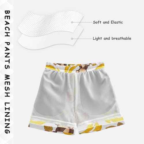 Pigsaly Boys' Swim Board Shorts Yellow Bananas Leaves Brown Monkeys Boy's Swim Trunks Kids Swimwear 5T4