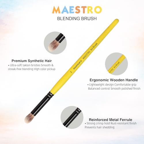 Image of Isomars Maestro Blending Brush Set of 4 - Professional Round Artist Brushes for Soft Blending, Shading and Transitions - Colorful Wooden Handles - Sizes 2, 4, 6, 8
