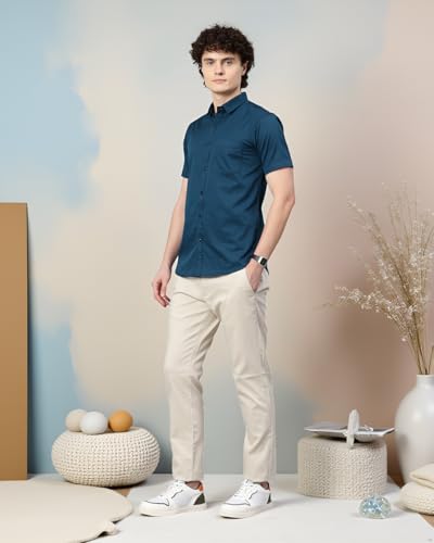 Image of Majestic Man Slim Fit Pure Cotton Half Sleeve Solid Casual Shirt