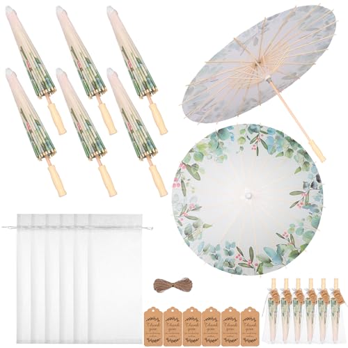Parapluie en papier huilé avec sac à cordon et motif eucalyptus de 60 cm