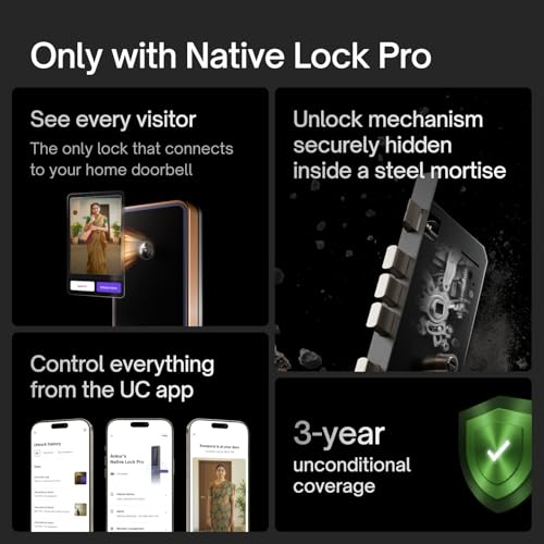 Image of Native by Urban Company Lock Pro Smart Door Lock with in-Built HD Camera & Home Doorbell Connect | 7-Way Unlock | Free Installation | 3-Year Warranty