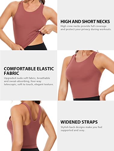 Ullnoy Cute Racerback Cropped Tank Tops For Women Workout Crop High Neck Sleeveless Yoga Top 3 Pack Black/White/Burgundy S #TOP4