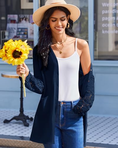 Womens Lightweight Cardigan Casual Long Lace Sleeve Knitted Cardigan Sweaters Open Front Button Down Pockets Outwear3