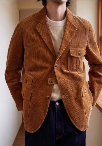 Men's Vintage Corduroy Blazer Jacket Retro Single Breasted Suit Sports Coat Formal Casual Prom2