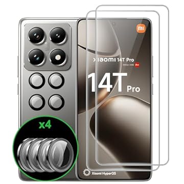 Protetor de tela para Xiaomi 14T Pro, [pacote com 2+4] protetor de tela de vidro temperado + protetor de lente da câmera, sem bolhas, antiarranhões, compatível com capas