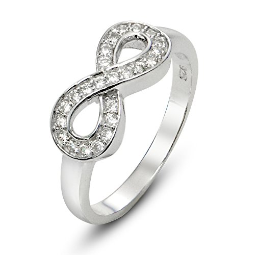 Metal Factory Sz 6 Sterling Silver Cubic Zirconia Infinity Symbol CZ Wedding Band Ring
