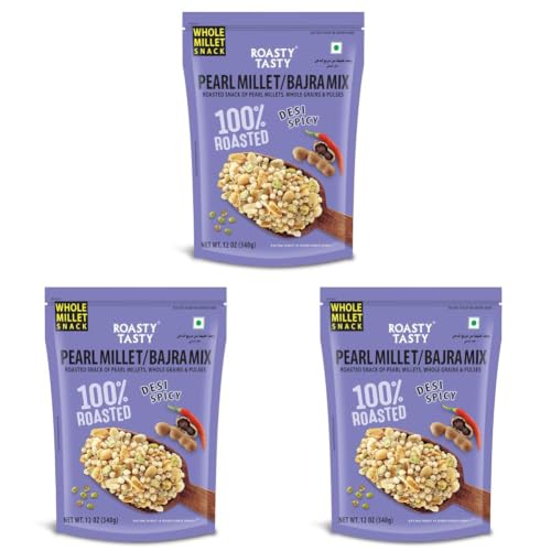 Image of Roasty Tasty Bajra Mix Desi Spicy | Healthy Snacks - Low Calorie, Low GI, Non Fried | Millet Mixture Namkeen - Made using Roasted Bajra | Cholesterol Free Diet - No Transfat | Chatpata Roasted Namkeen 340g