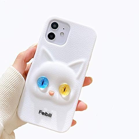 Compatible with iPhone 12 Pro max cat case, Feibili Cute Animal 3D cat Cartoon Soft Silicone Shockproof Slim Fit Back Cover Cases Skin for Girls Women for iPhone 12 Pro max case (Gold/Blue) Cover
