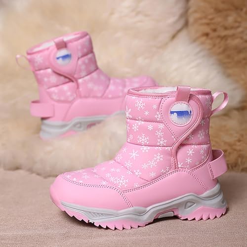 Kids Boy Girl Snow Boots Winter Outdoor Water Proof with F𝐮r Lined Cold-Weather Mid Calf Snow Slip 𝗥esistant Boots4
