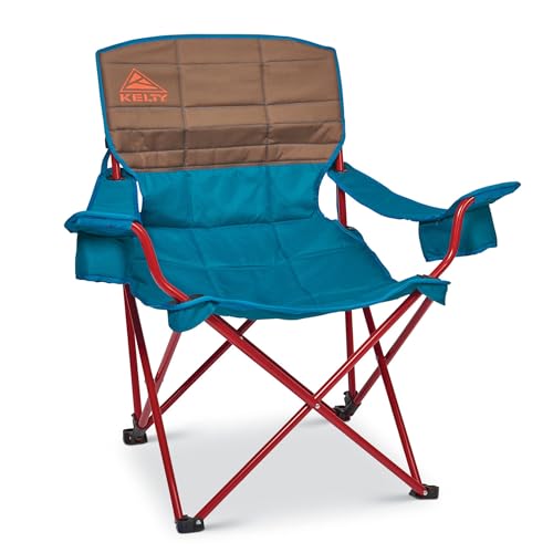 Kelty Deluxe Lounge Chair – Folding Outdoor Camp Chair, Insulated Cupholders, Customized Recline, Steel Frame, Padded Roll Storage, 2024 (Deep Lake)