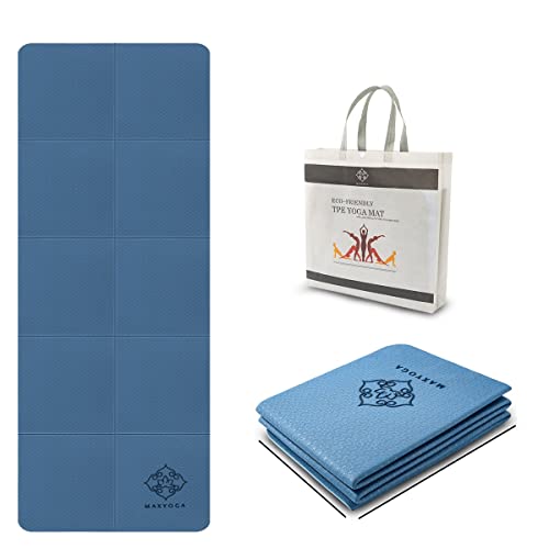 MAXYOGA® Esterilla Doblable para Yoga . Colchoneta Yoga Mat Antideslizante y Ligera de Material Ecológico TPE. Tamaño Ideal 183cm x 61cm x 6mm. (Azul)