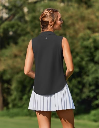 Image of PINSPARK Women Golf Shirts Sleeveless UPF 50+ Tennis Polo V-Neck Quick Dry Athletic T Shirt 1 /4 Zip Collar Workout Tank Top