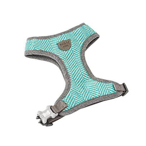 HUGO & HUDSON Dog Harness, No-Pull Anti Choke Tweed Harness Vest, Aqua Herringbone, S