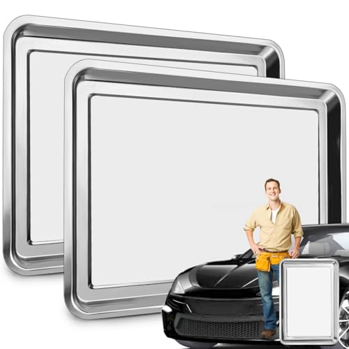 Comparison: Best Oil For Stainless Steel Pans 11 Nagpew 2 Pack Stainless Steel Oil Drip Pan, 27''L x 19''W Rust Resistant Oil Change Mat Tray, Large Motorcycle Oil Catch for Under Car Transmission, Fluid Grease Dripping, Keep Floor Clean