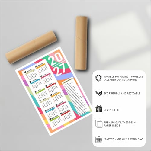 VenuzeRT 2026 Wall Calendar Poster & Annual Planner (12 x 18 Inch) – Big Bold Dates, Thick Paper – Ideal for Home, Office, Students & Study Room (Yearly View, 1 Page) Free 2027 Calendar