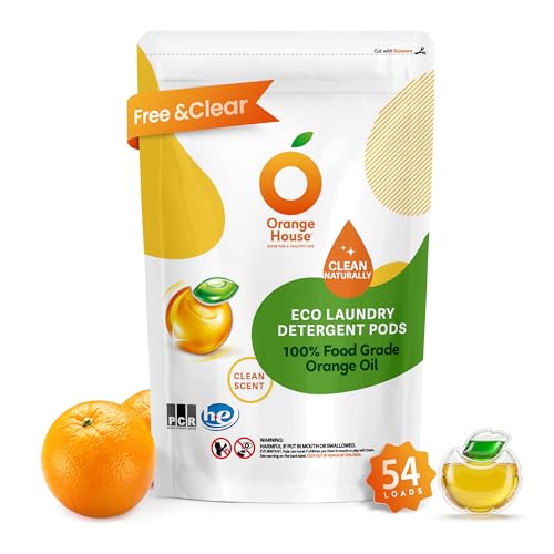 ORANGE HOUSE Laundry Detergent Pods, Natural Plant-Based Detergent with Orange Oil｜Hypoallergenic...