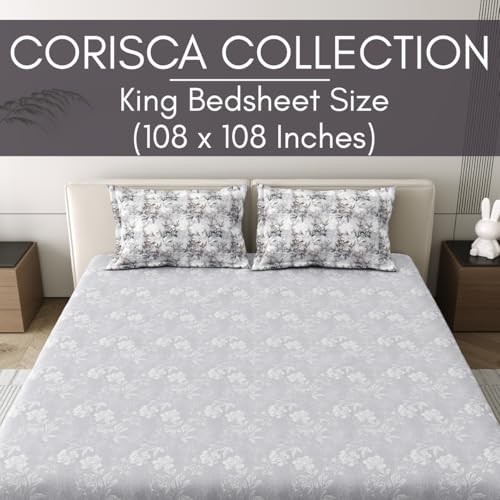 Image of Mafatlal 186 Tc Grandiose Pure Cotton Bedsheet for King Size Bed | 274 X 274 Cm | Heat-Relief Summer Bedding Fabric for Relaxing Sleep | 2 Pillow Covers | Formal Grey