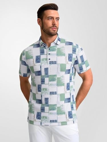 Image of Alex Vando Mens Golf Shirts Short Sleeve Breeze Quick-Dry Print Polo Shirt