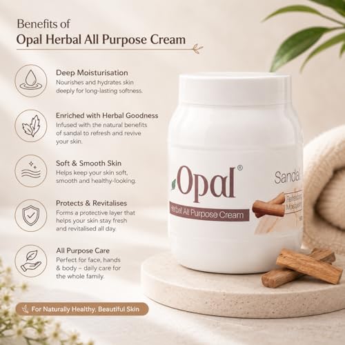 Image of OPAL Sandalwood Herbal All Purpose Cream for Deep Nourishing & Refreshing Moisturizing Cream - Hydrating & Revitalizing Skin Care Cream All Skin Types - 800gm