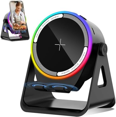 Wireless Induction Speaker, 5-in-1 Bluetooth 5.3 Phone Stand with...