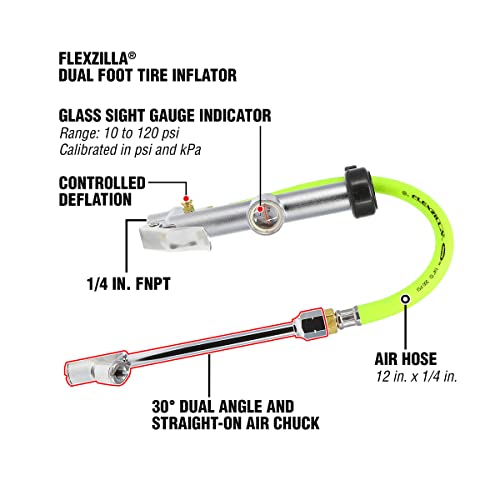 Flexzilla Dual Foot Tire Inflator with 12" Hose Glass Sight Gauge (10 to 120 psi) - image 3