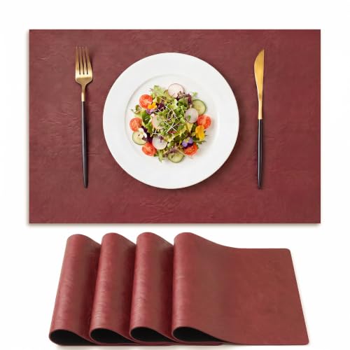 Artoid Mode Red Faux Leather Placemats Set of 4