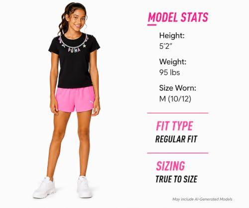 Image of PUMA Girls Active Shorts Set - 3 Piece Performance T-Shirt, Tank Top, Gym Shorts - Summer Athletic Outfit for Girls (7-14)