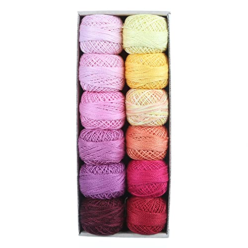 Image of Valdani Pearl Cotton Sz 8 | Delicious Icecream | 12 Balls | 73 Yds /Ball | 12-Ball Collection, Hand-Dyed Egyptian Cotton, Colorfast, Size 8 (67m /73 yds, 10g ball), Non-Divisible