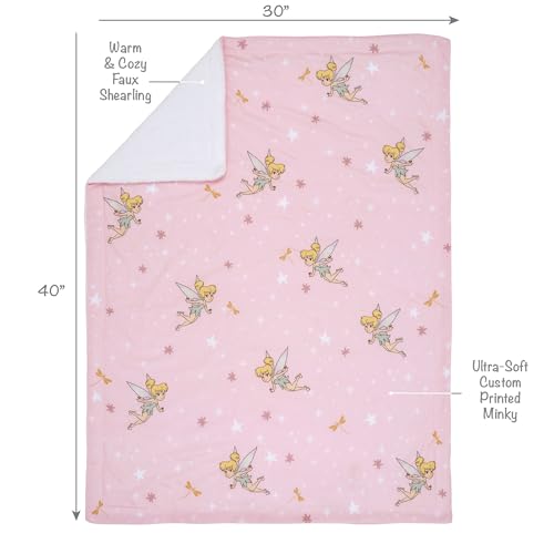 Image of Bedtime Originals Tinker Bell Baby Blanket - Pink, White, Disney, Garden, Floral