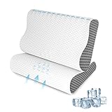 Memory Foam Pillows 2 Pack Neck Pillow - Neck Support Pillow for Pain Relief, Ergonomic Cervical Pillow for Sleeping, Orthopedic Contour Bed Pillow for Side, Back, Stomach Sleepers,Grey