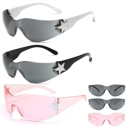3PCS Y2K Sunglasses, Rave Glasses, Wrap Around Sunglasses Women, Cool Glasses, Perfect for Rave Parties, Outdoor Music Festivals, and Fashion Events