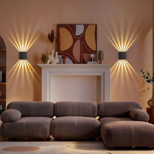JVURICE LED Wandleuchte Innen/Außen IP67, Wandlampe Aluminium im Up Down 3000K Warmweiß, 12W Moderne Wandleuchten Dekoration für Wohnzimmer, Schlafzimmer, Korridor & Treppenhaus, 2 Stück - Schwarz
