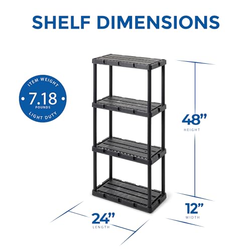 Gracious Living 4 Shelf Knect-A-Shelf Ventilated Light Duty Storage Unit 12 x 24 x 48 Organizer for Home, Garage, Basement & Laundry, Black