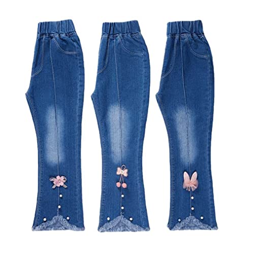 LNICEAR Kids Girls Jeans Casual Solid Color Ruffle Bell-Bottoms Denim Pants Mid Waist Flared Trousers4