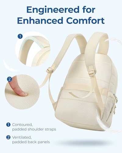 BAGSMART College Laptop Backpack, Travel Laptop Backpack for Women, Quilted Casual Daypack, Water-Resistant Bookbag for 15.6 Inch Laptop, Beige - Image 5