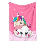 FEELJAM Einhorn Decke kuscheldecke pinkes, Flanell Weich Fleecedecke f¡§1r M?dchen, Flannel Fleece Blanket, Kinder kuscheldecke, Sofadecke, Wohndecke, mikrofaser Couchdecke (Rosa Wolken, 130 * 150)
