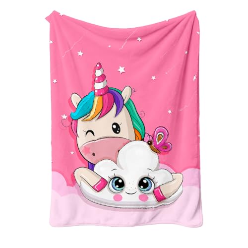 FEELJAM Einhorn Decke kuscheldecke pinkes, Flanell Weich Fleecedecke f¡§1r M?dchen, Flannel Fleece Blanket, Kinder kuscheldecke, Sofadecke, Wohndecke, mikrofaser Couchdecke (Rosa Wolken, 130 * 150)