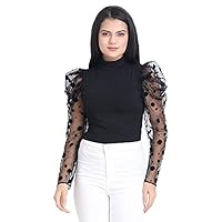 Shiva Trends Women's Solid Full Sleeve High Neck Black Extra Large Plus Size Top