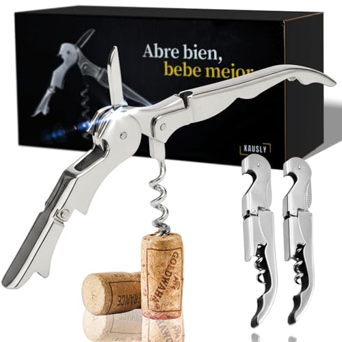Abridor de Vino (Pack de 2) | Sacacorchos Profesional | Abrebotellas | Saca Rolhas de Acero Inoxidable | Abridor Botellas Vino Resistente (Plateado 2 Unidades)
