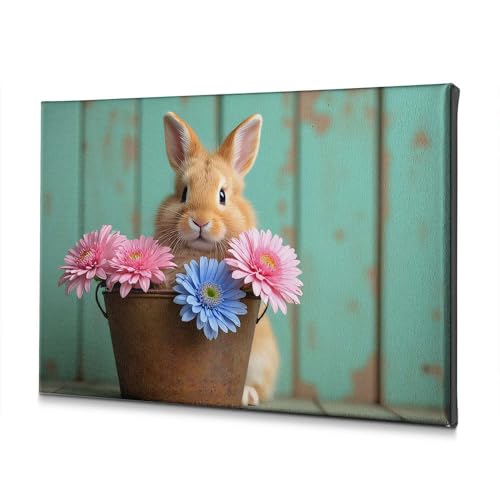 Tableau sur toile lapin de Pâques avec finition soignée et kit d'accrochage