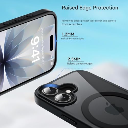 Image of SBMS Compatible iPhone 17 Case,(Compatible with MagSafe) Non Yellow Military-Grade Drop Protection & Hard PC Back Cover Slim Transparent Anti-Scratch Shockproof Phone Case - Black